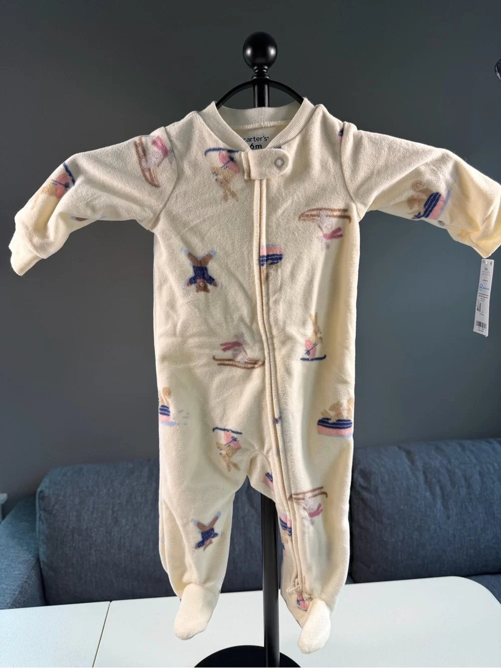 Carter’s 6M Cream Winter Animals Fleece Footed Sleeper NWT